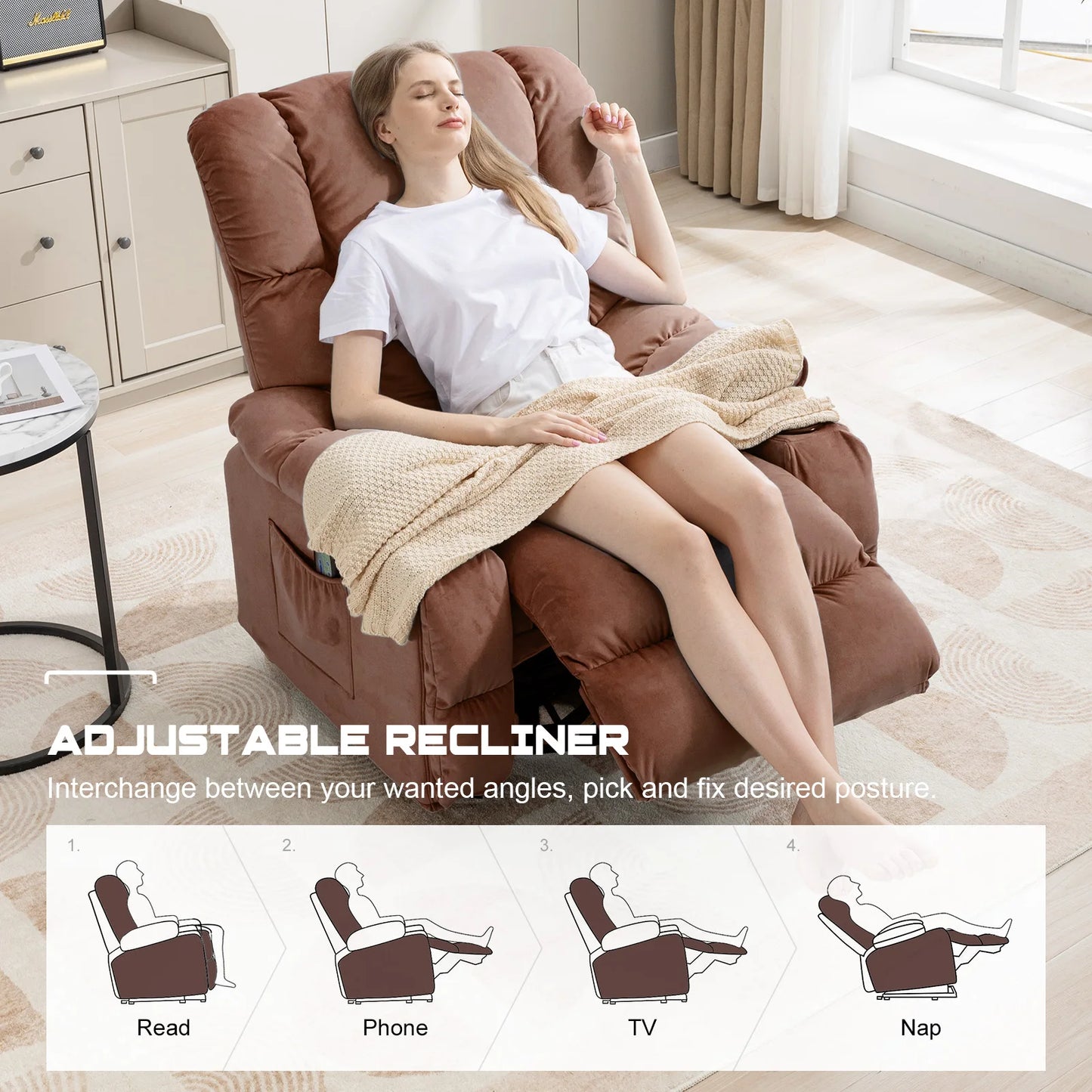 Comhoma Recliner Chair, Swivel Rocker Recliner with Cup Holders, Heat and Massage