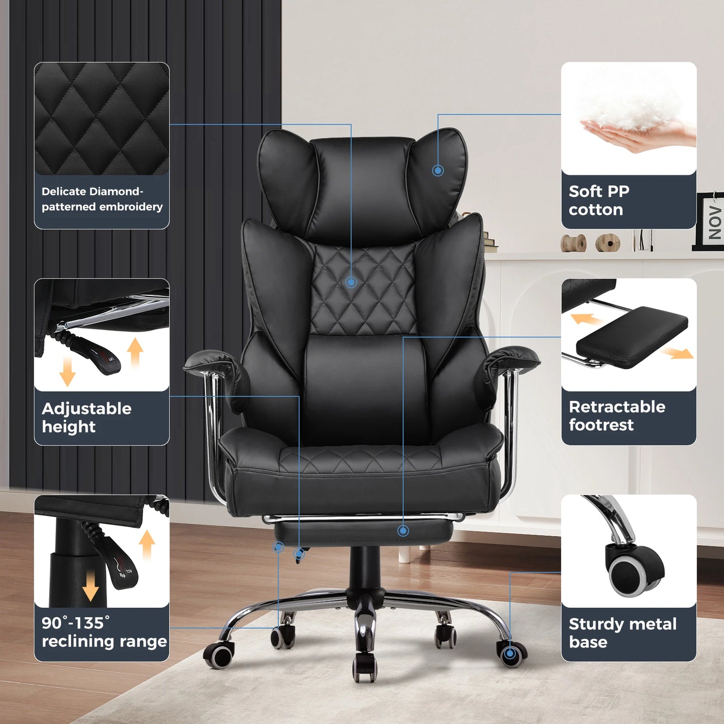 COMHOMA Ergonomic Office Chair With Footrest Lumbar Support