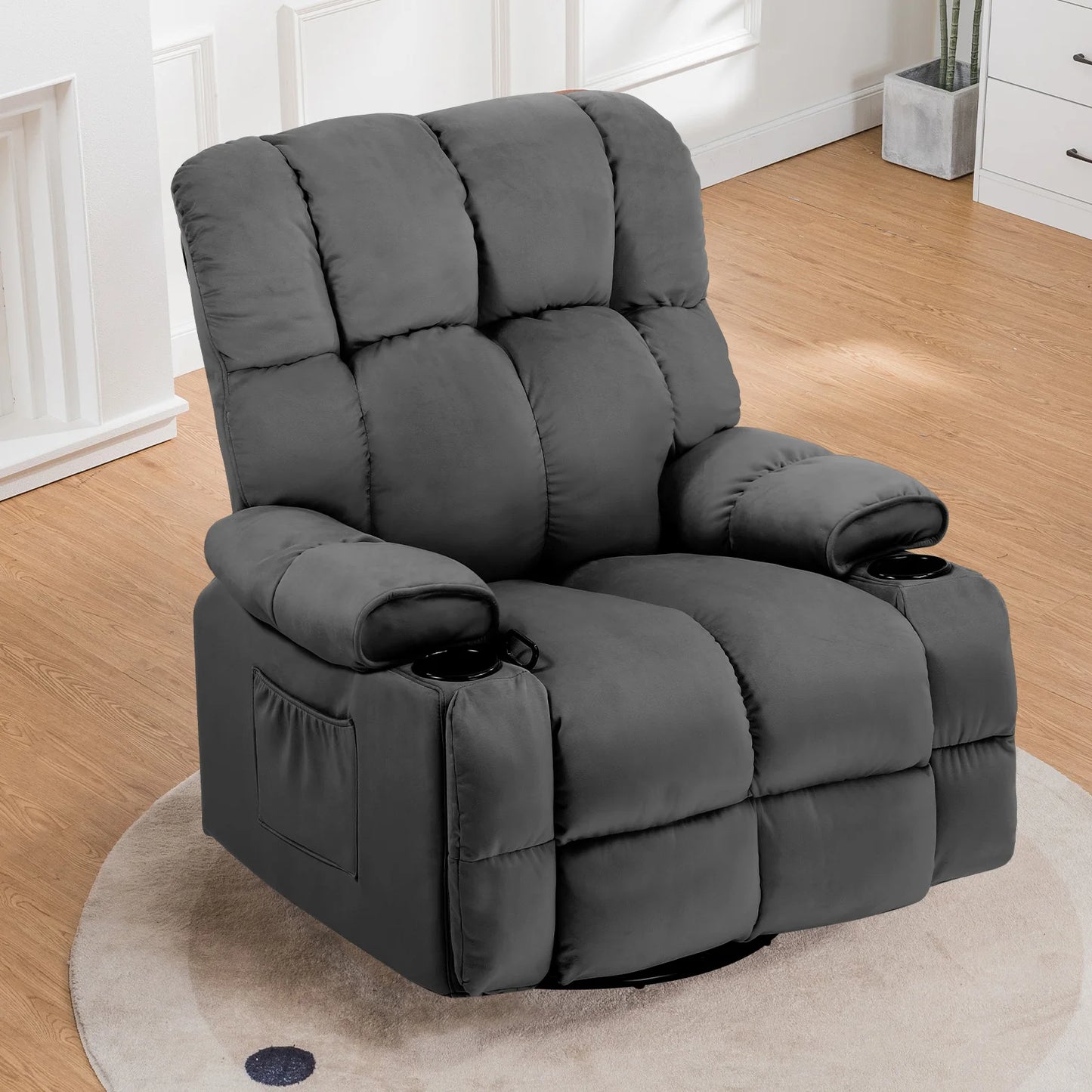 Comhoma Recliner Chair, Swivel Rocker Recliner with Cup Holders, Heat and Massage