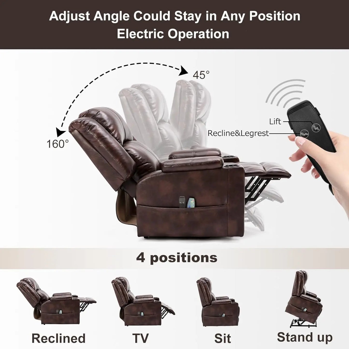 Comhoma Power Lift Recliner for Elderly, Lift Chair with Heat and Massage, Pu Recliner Sofa with Cup Holder