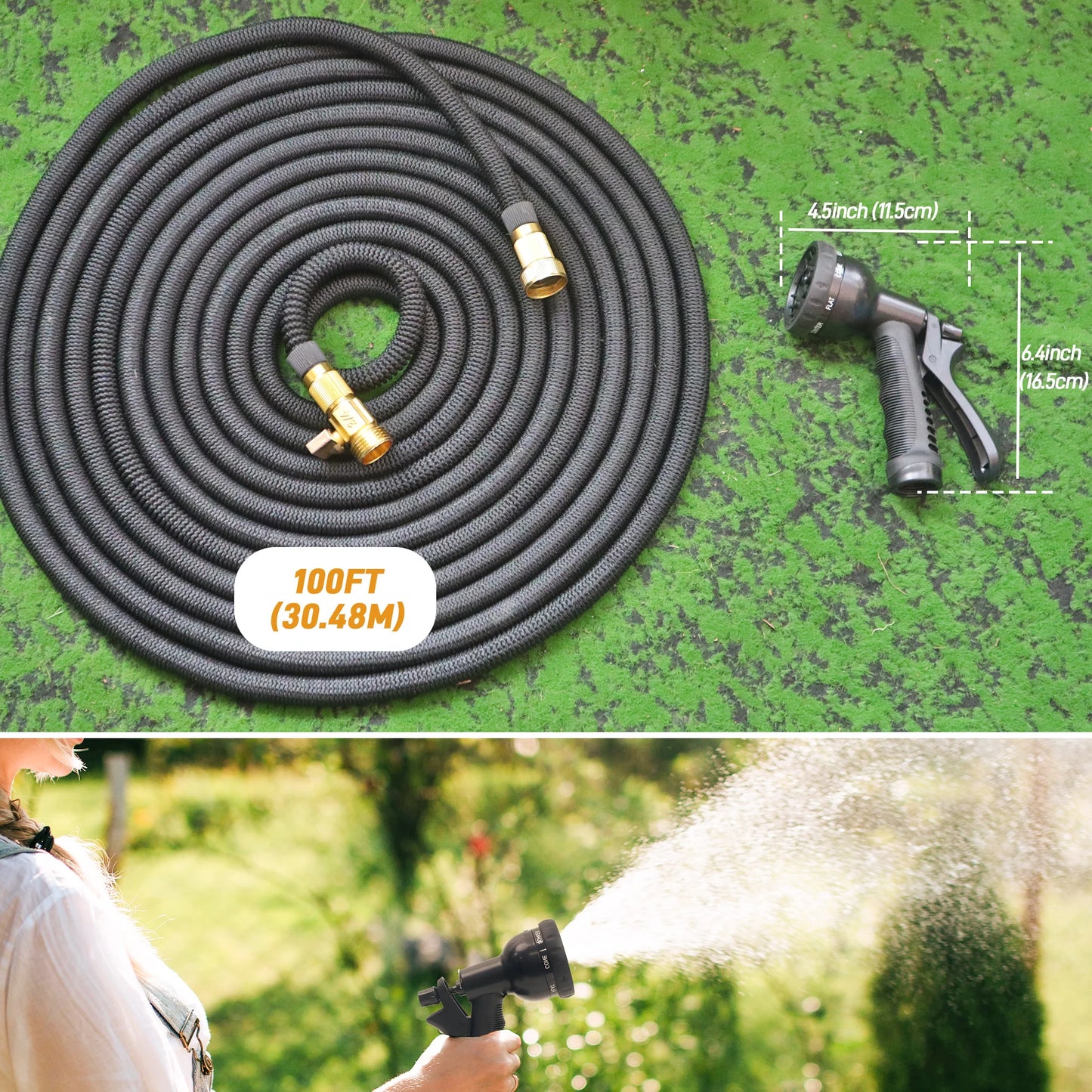 25ft/100ft Expandable Garden Hose With Nozzle, Lightweight & Durable, No-Kink Flexible Hose For Car Washing, Outdoor Watering