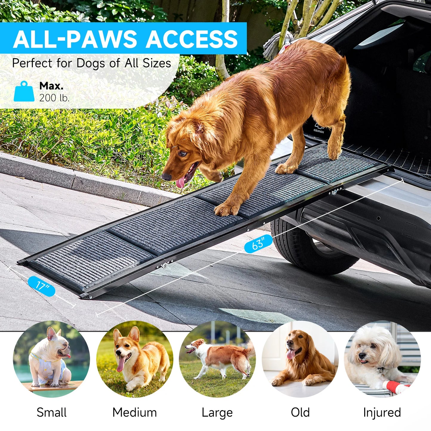 CWAWZ Collapsible Dog Ramp For Car 200Lb CapacityPlus