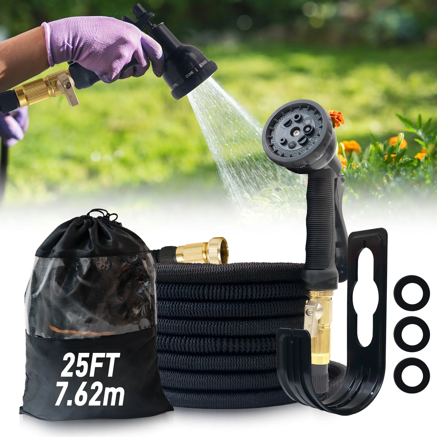 25ft/100ft Expandable Garden Hose With Nozzle, Lightweight & Durable, No-Kink Flexible Hose For Car Washing, Outdoor Watering