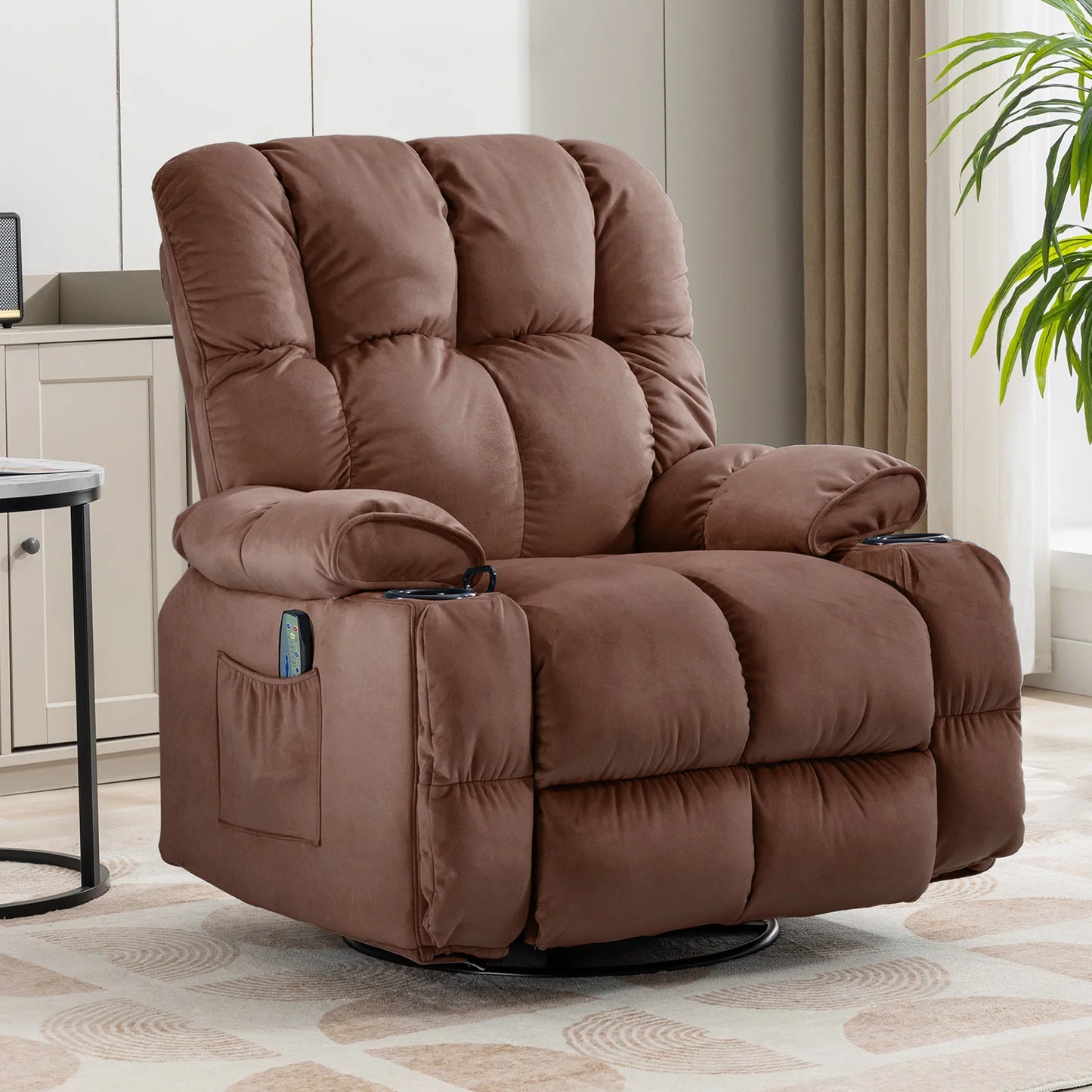 Comhoma Recliner Chair, Swivel Rocker Recliner with Cup Holders, Heat and Massage