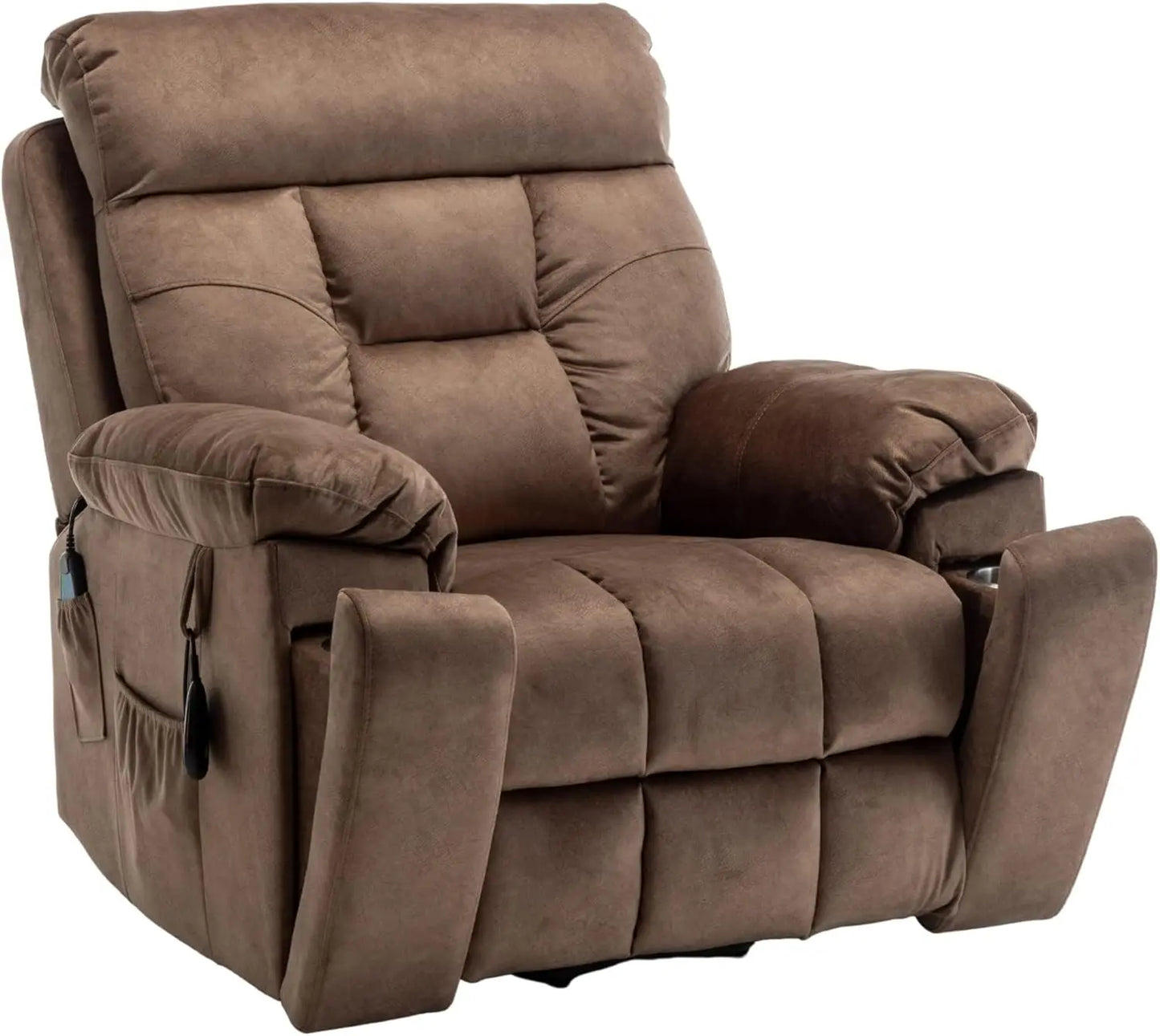 Oversized Power Lift Recliner for Elderly - Infinite Position Lay Flat Lift Chair with Heat & Massage Lumbar Pillow Cup Holders