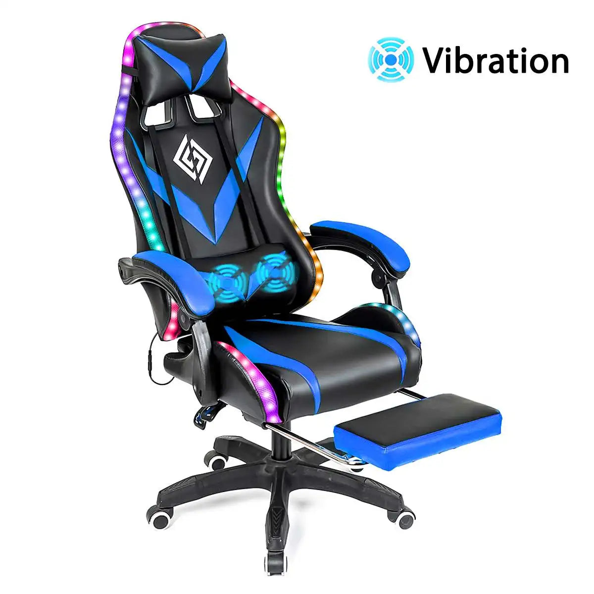 135 Degrees Gaming Chair with RGB Lights Bluetooth Speaker Ergonomic Swivel Recliner with 2 Point Massage
