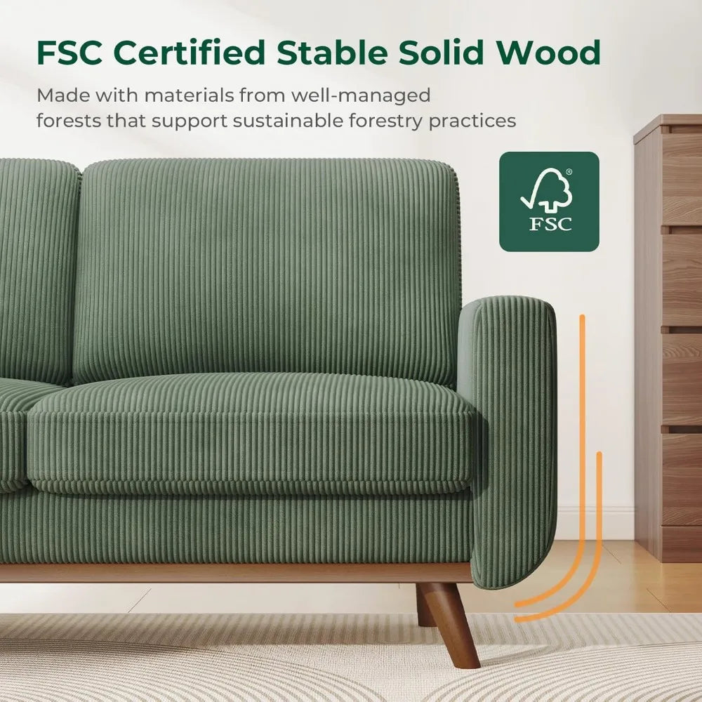 Comfy Corduroy Loveseat with Deep Seat and Solid Wood Frame
