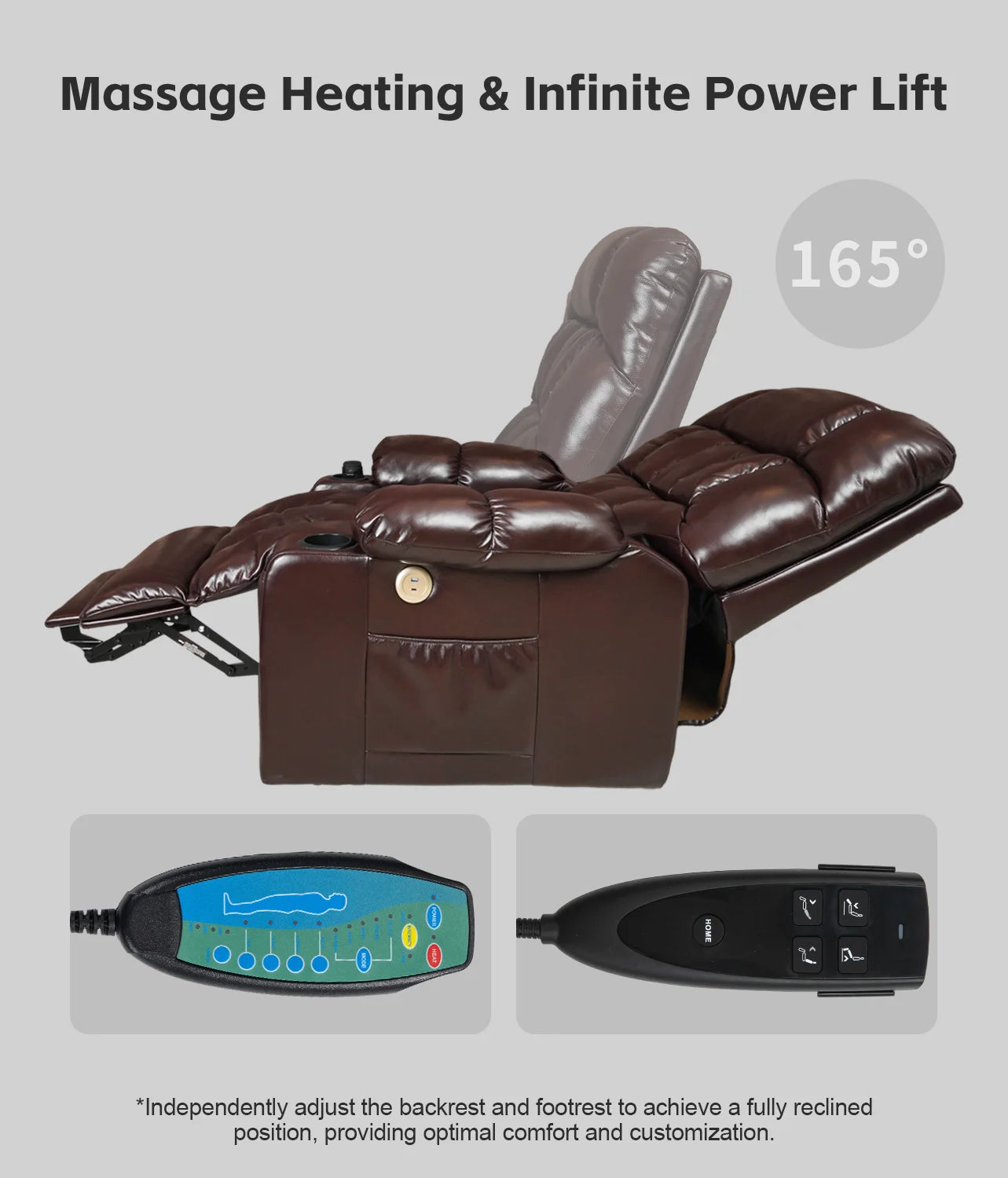 Recliner Chair Dual Motor Massage & Heat Reclining Chair for Elderly Relax chair with Cup holder & USB Ports Rocking chair