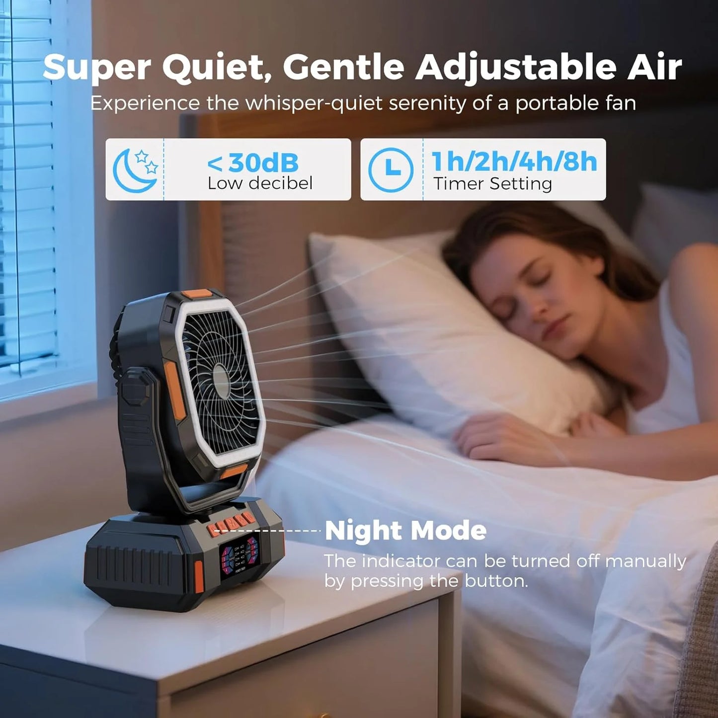 40000mAh Camping Fan Rechargeable Desktop Portable Air Circulator Wireless Ceiling Electric Fan with Power Bank LED Lighting