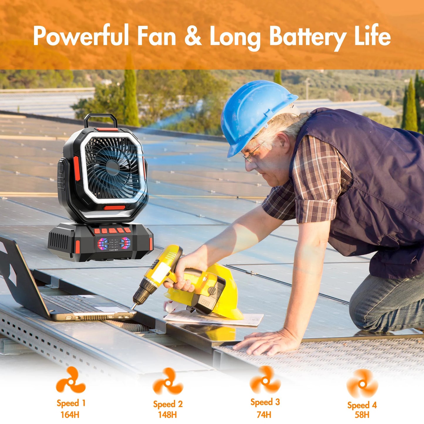 2025 Portable Wireless Fan 40000mAh Camping Fan Rechargeable Table Fan Travel Tent Fan Air Circulator Tents Outdoor Electric Fan