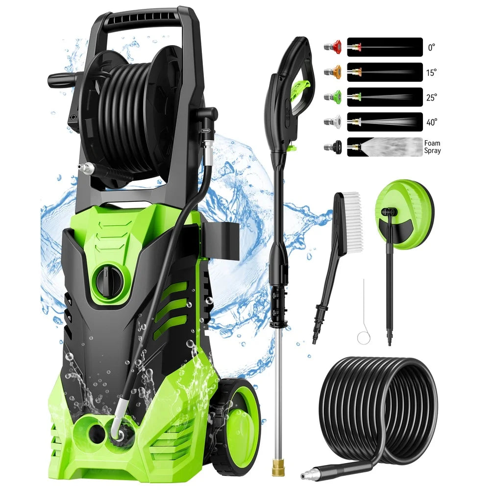 3000 PSI Electric Pressure Washer 2000W Motor 2.0 GPM 5 Nozzles Auto Stop Thermal Protection Easy Mobility Cars Homes Decks