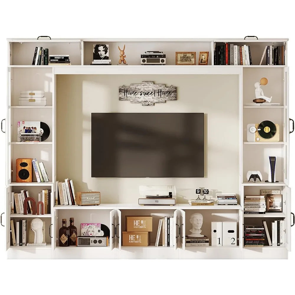 98" W Wall Unit TV Stand with Storage for TVs up to 80", Modern TV Console with LED Lights, Entertainment Center