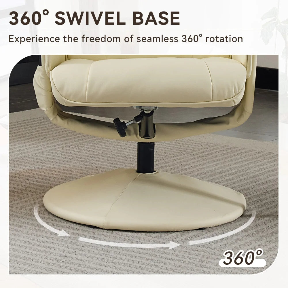 MLG Recliner Chair with Ottoman -360°Swivel Massage Lounge Chair with 5-Point Vibration&Heated Seat,Home Theater or Office,Beige