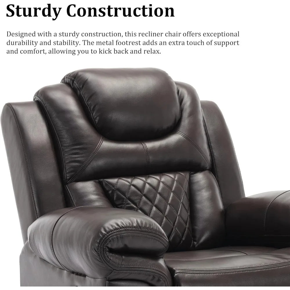 Leather Recliner Chair with Adjustable Backrest, Modern Home Theater Seating with LED Light Strip for Living Room, Home Theater
