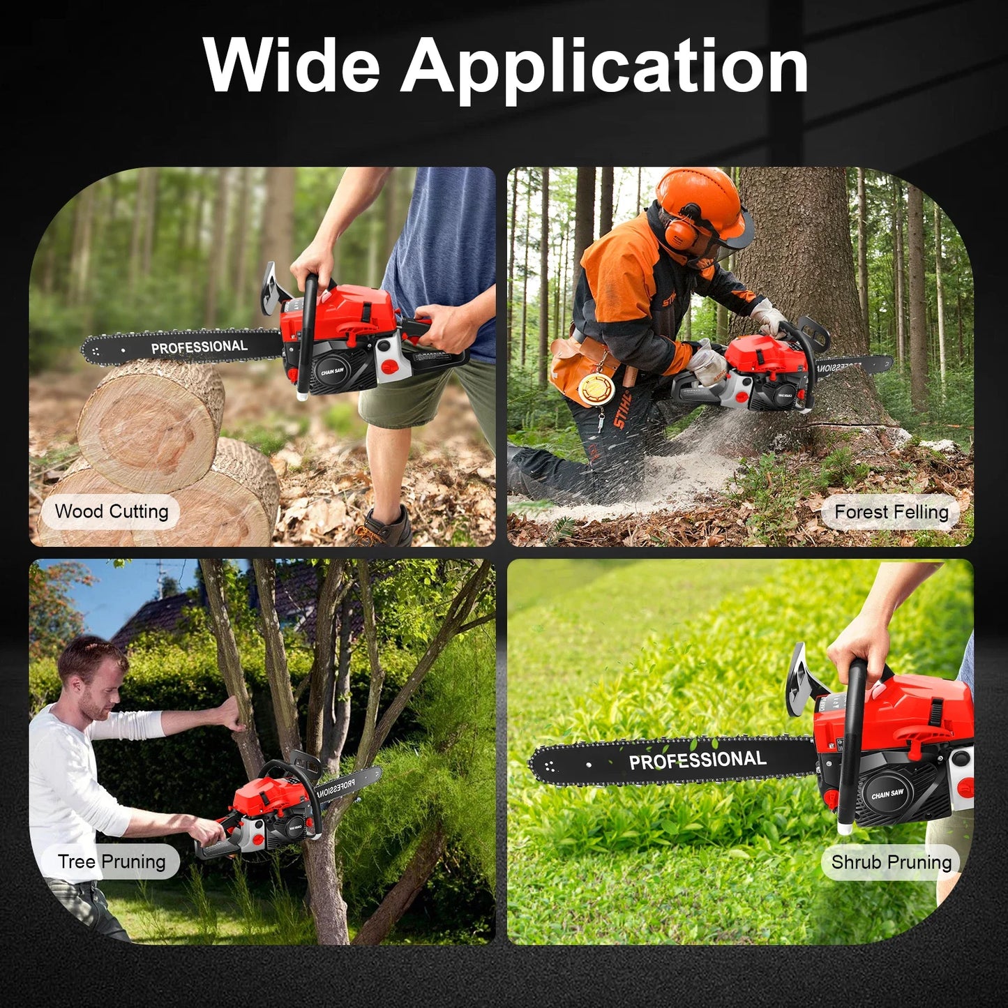 Gasoline Chain Saw, 58cc 2-Stroke Engine, 20-Inch Chain, 3.6HP, High Efficiency, Lightweight Design, Ergonomic Handle for Easy