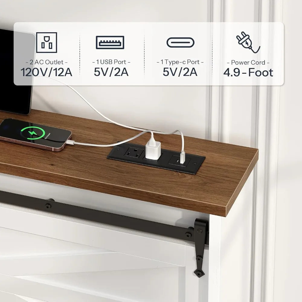 Hoobro Queen Headboard with Storage Shelf and Charging Station featuring LED Lights and Bookcase Design