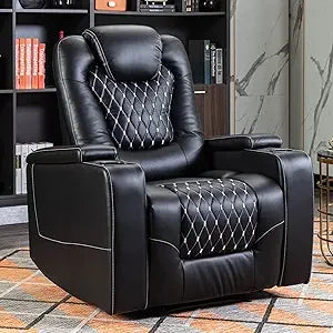 Recliner Chair, Electric Soft Leather Reclining Home Theater Seating - USB Ports, Cup Holders, Hidden Arm Storag
