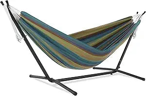 Double Sunbrella Hammock with Space Saving Steel Stand, 450 lb Capacity - Premium Carry Bag Included (Token Surfside)