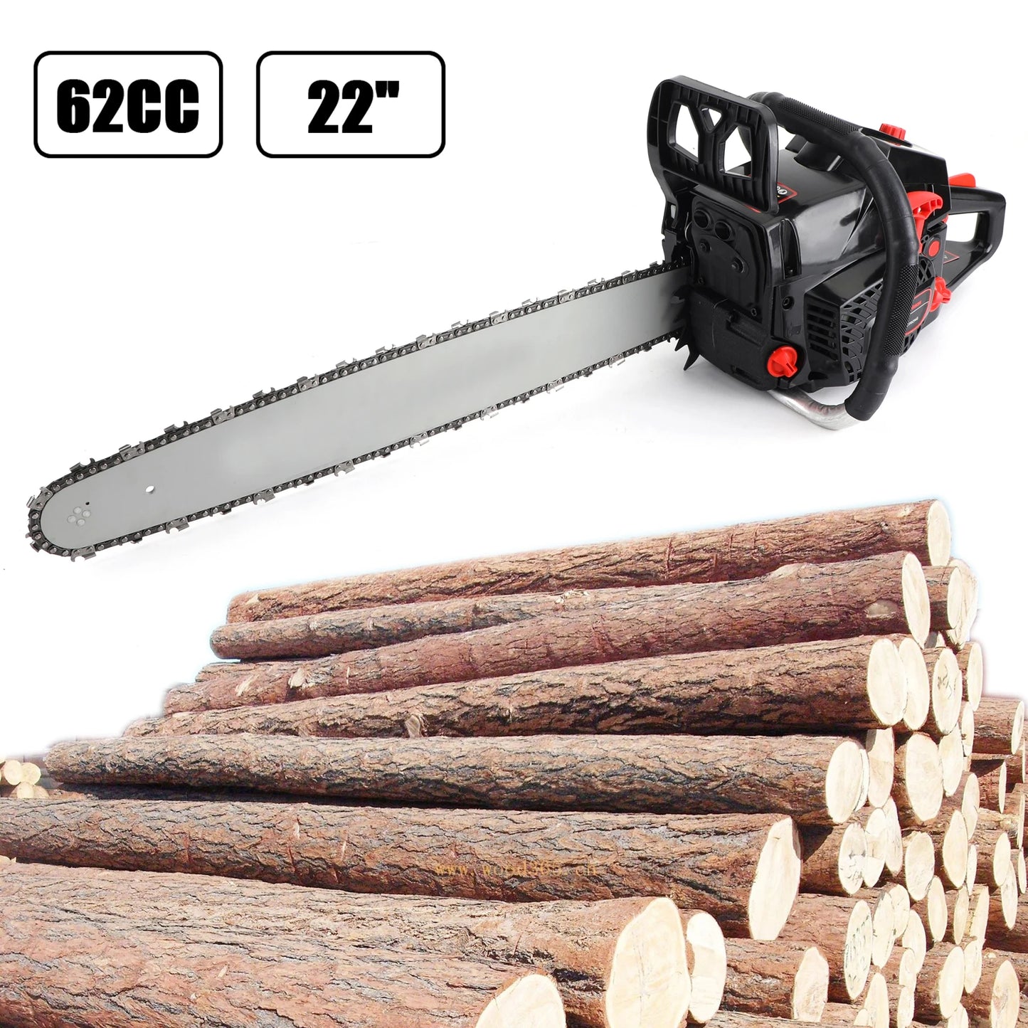 Artudatech 62cc Gas Chainsaw 22" Bar Gasoline Powered Chain Saw 2 Cycle Engine Cutting