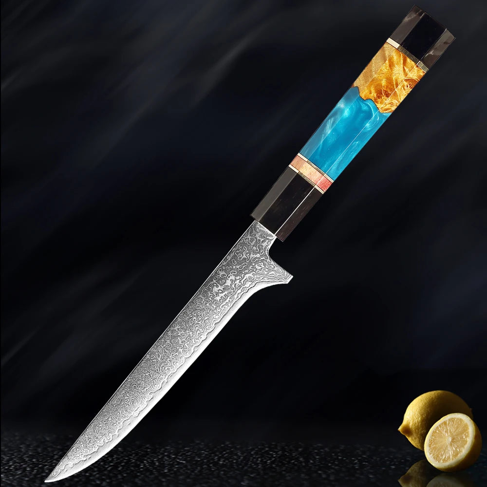 XITUO Damascus Steel Knife Set 1-5Pcs,Japanese Chef Knife,Super Sharp Kitchen Knives with Black Cow Horn Octagonal Handle