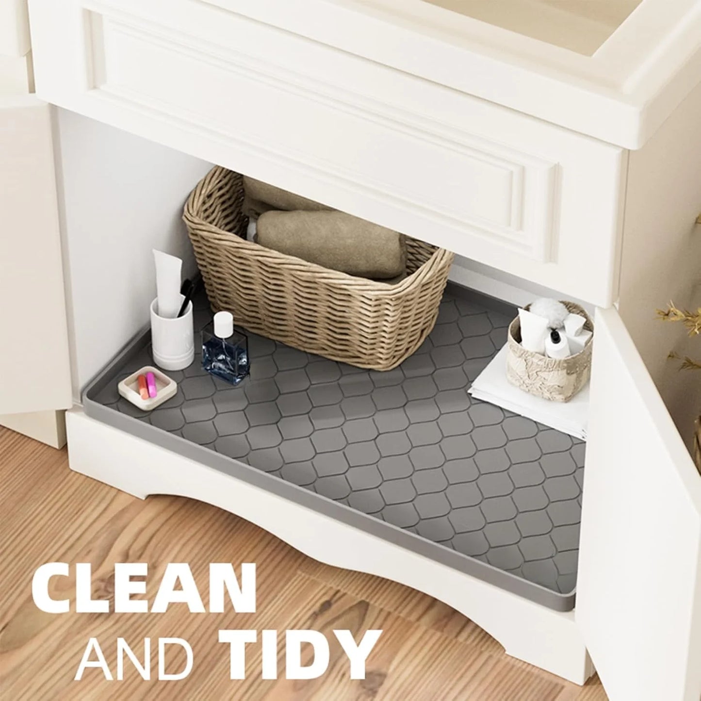 Waterproof Under Sink Mat -34” x 22” Cabinet Liner for Kitchen & Bathroom, Shelf Protector Silicone Under Sink Tray