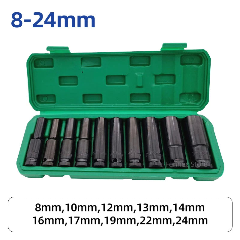 10pcs 1/2-Inch Drive Deep Impact Socket Set for Repair Tools