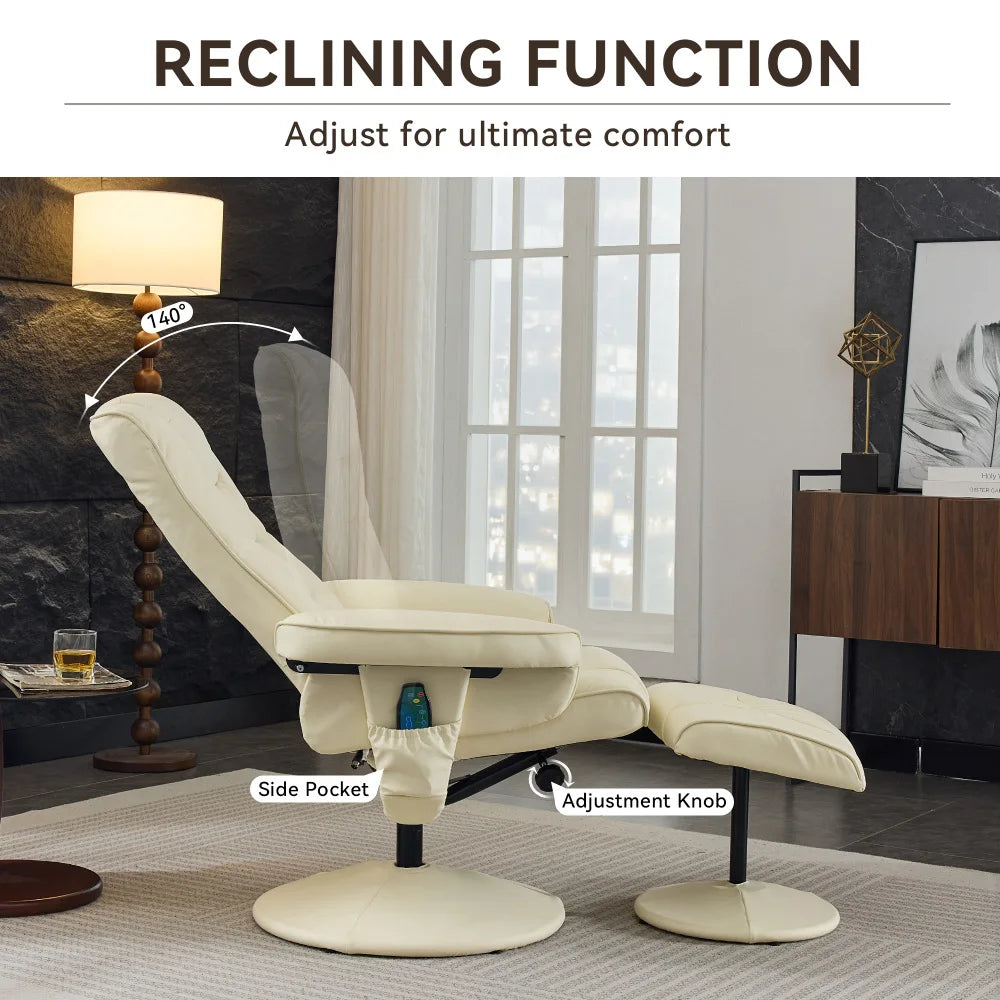 MLG Recliner Chair with Ottoman -360°Swivel Massage Lounge Chair with 5-Point Vibration&Heated Seat,Home Theater or Office,Beige