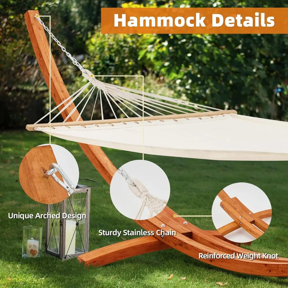 14 FT Hammock with Stand for Outside, 2 Person Heavy Duty Wooden Hammock Stand, Large Hammock Bed