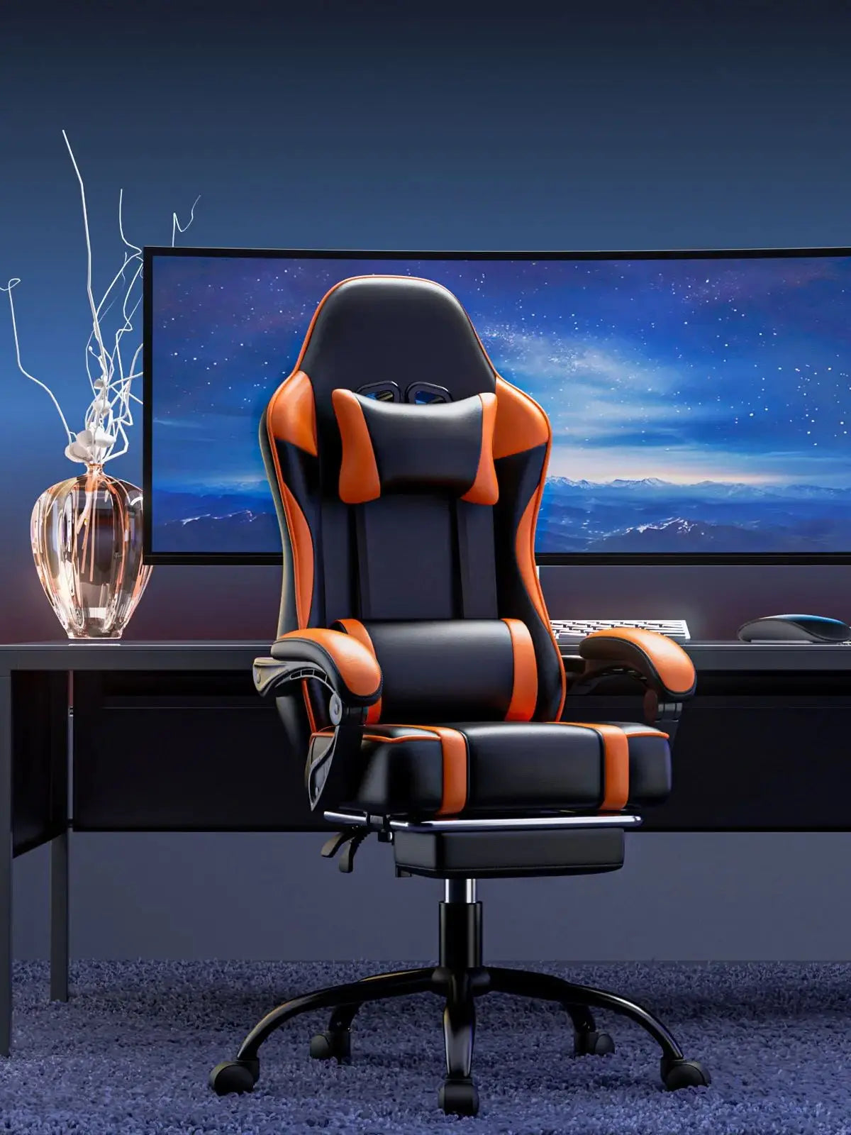 Gaming Chair with Footrest PU Leather Video Game Chair for Adults Reclining Gamer Chair Office Desk Chair