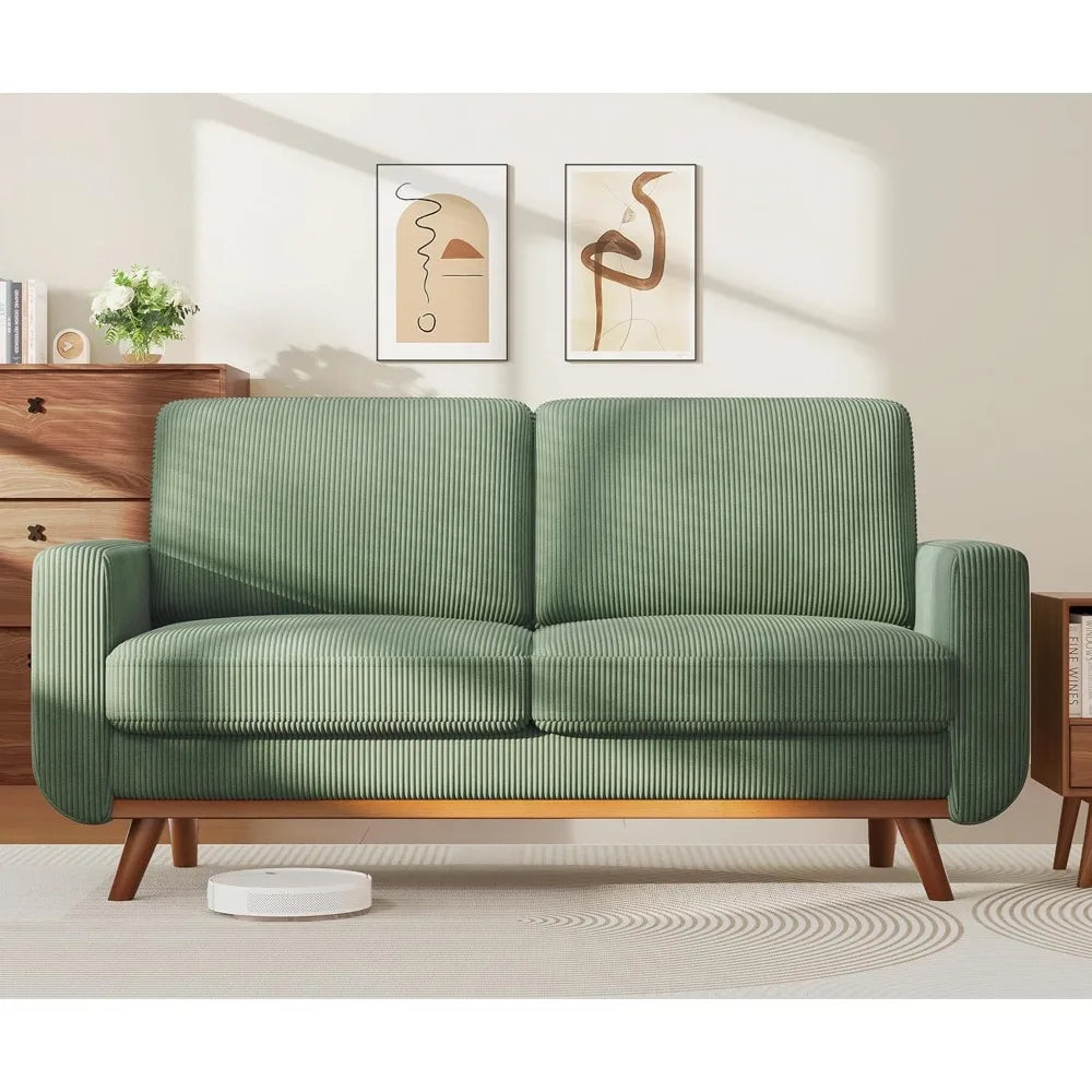 Comfy Corduroy Loveseat with Deep Seat and Solid Wood Frame