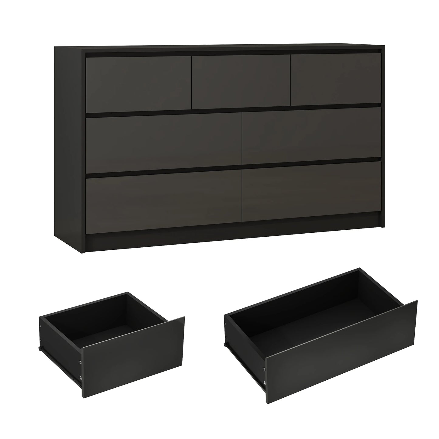 7 Drawer Dresser, 55 Inch Modern Dresser with High Gloss Drawers