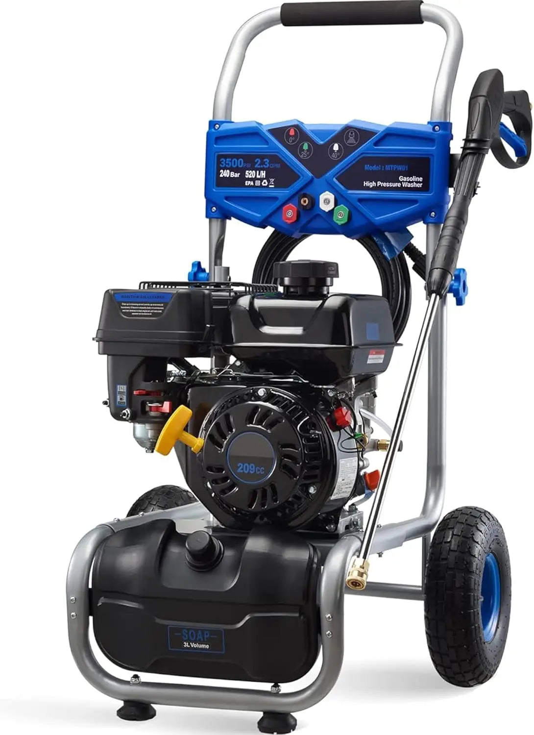 3500PSI Gas Pressure Washer, 2.3GPM Gas Powered High Pressure Washer with 209CC Engine, 4 Adjustable Nozzles,