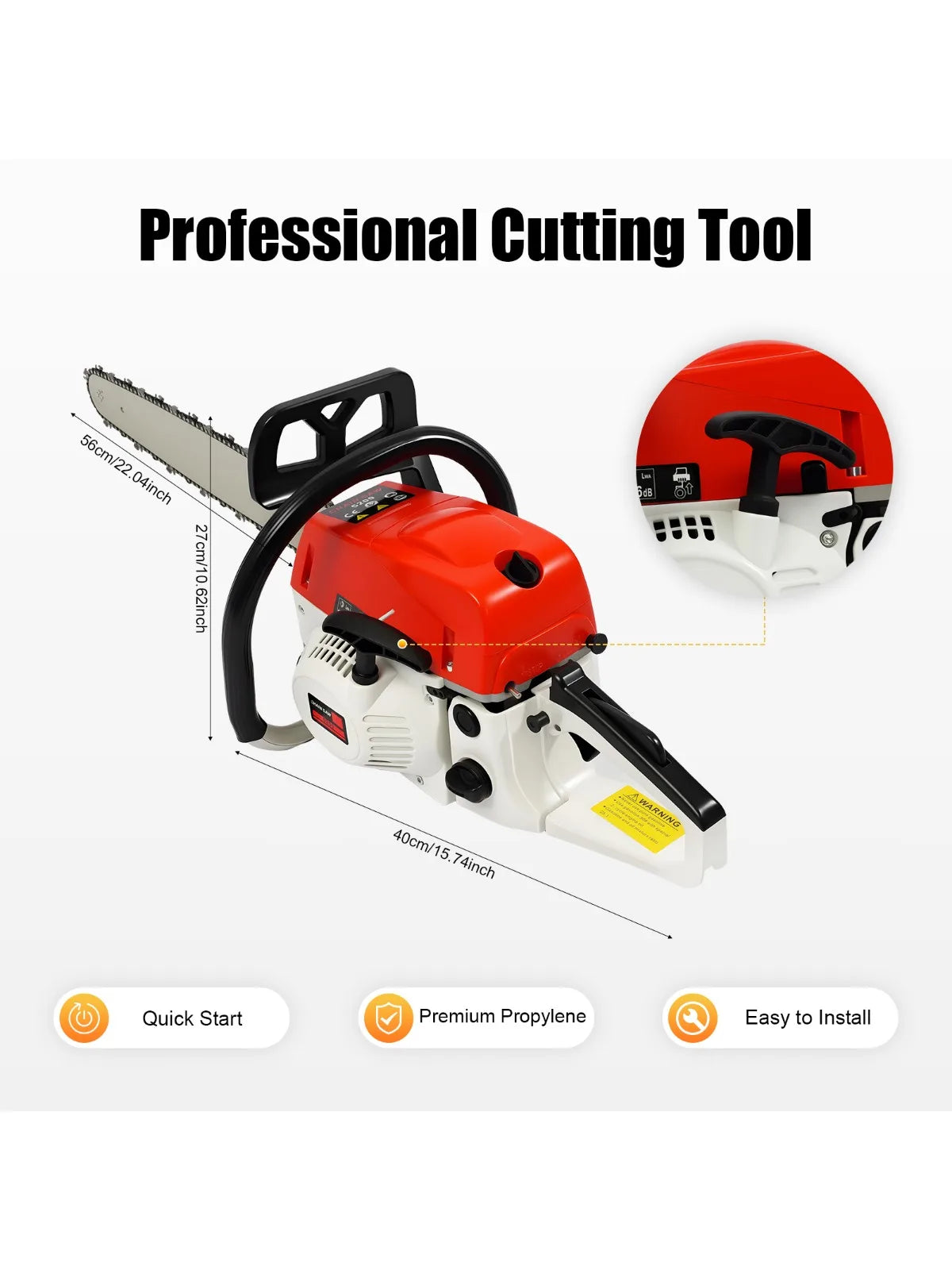 22 Inch 52CC 2-Stroke Portable Handed Gasoline Chainsaw Petrol Chain Saw for forest harvesting pruning branches home woodworking