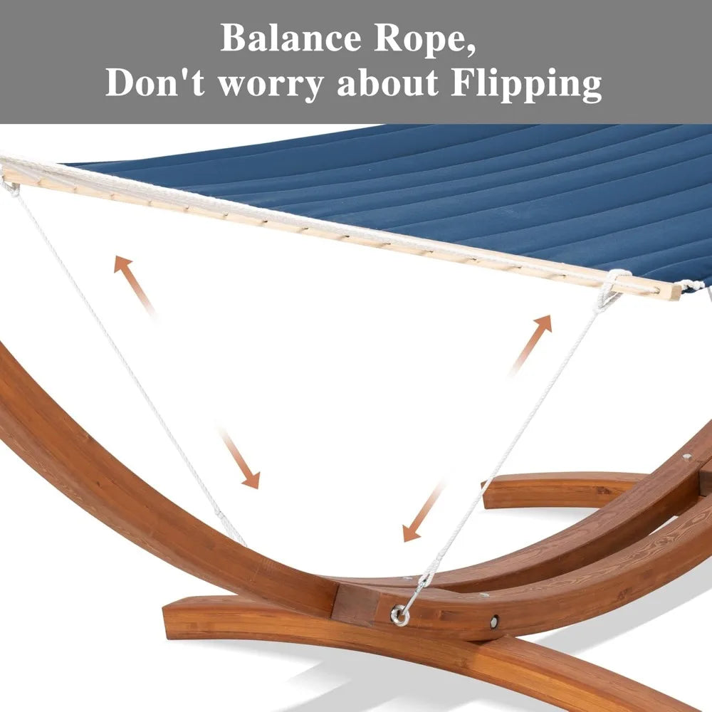 Hammocks Double Hammock with 13.5 ft Wooden Stand Included, Outdoor Hammocks for Outside, 475 lbs Capacity, Blue