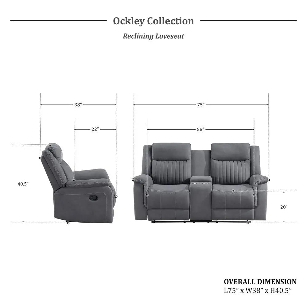 Double Recliner Sofa Manual Wall Hugger Home Theater Seating Polished Microfiber Reclining Loveseat Sturdy Metal Frame Deep