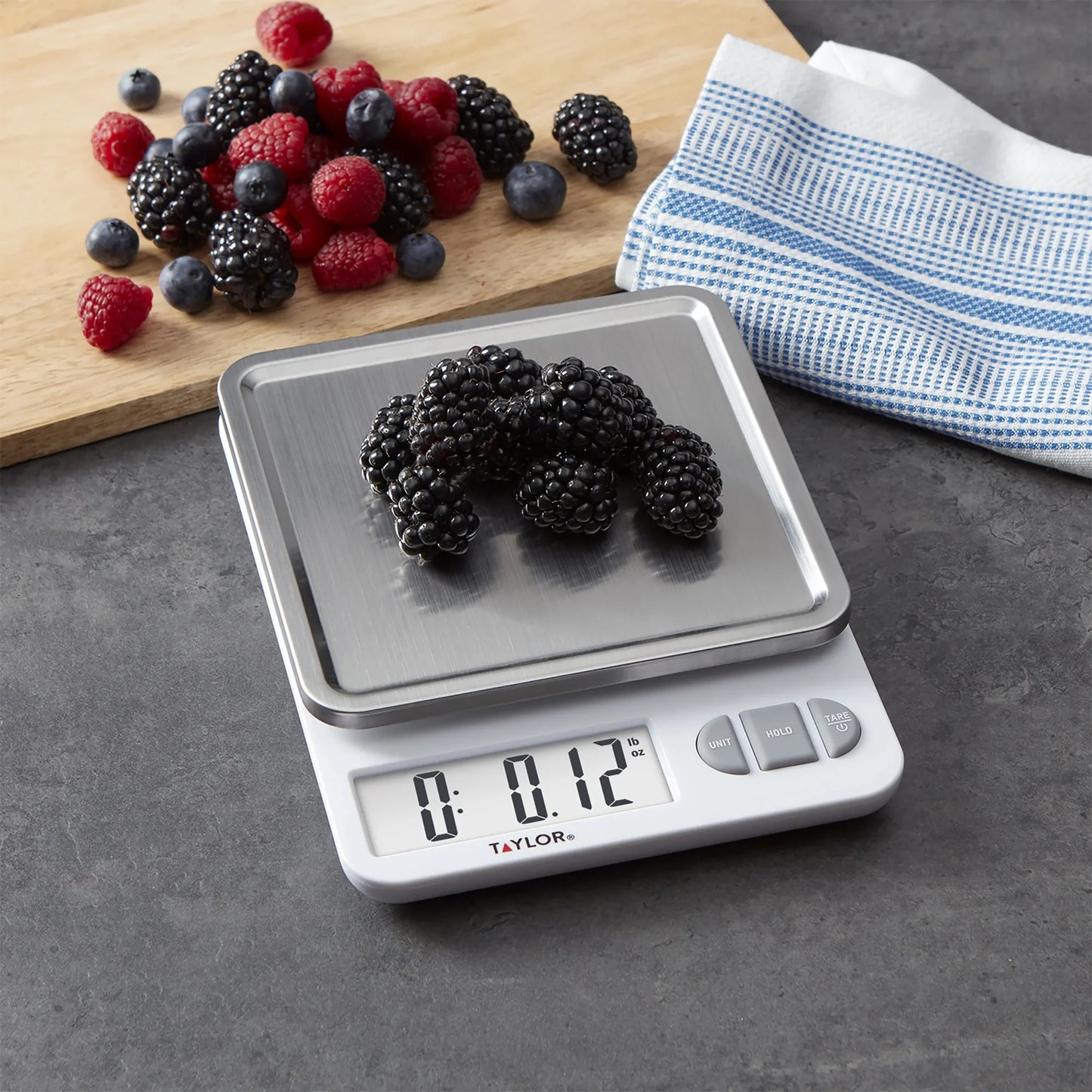 11lb Digital Kitchen Scale and Food Scale with Removable Stainless Steel Tray Cooking, Baking, Meal Prepping White
