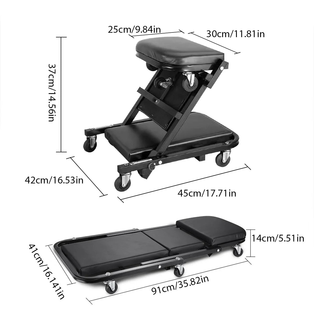 Folding Car Repair Stool Auto Maintenance Work Bench Chair with Wheels Roller Creeper Seat