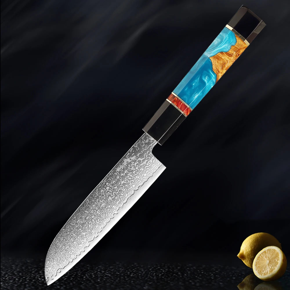 XITUO Damascus Steel Knife Set 1-5Pcs,Japanese Chef Knife,Super Sharp Kitchen Knives with Black Cow Horn Octagonal Handle