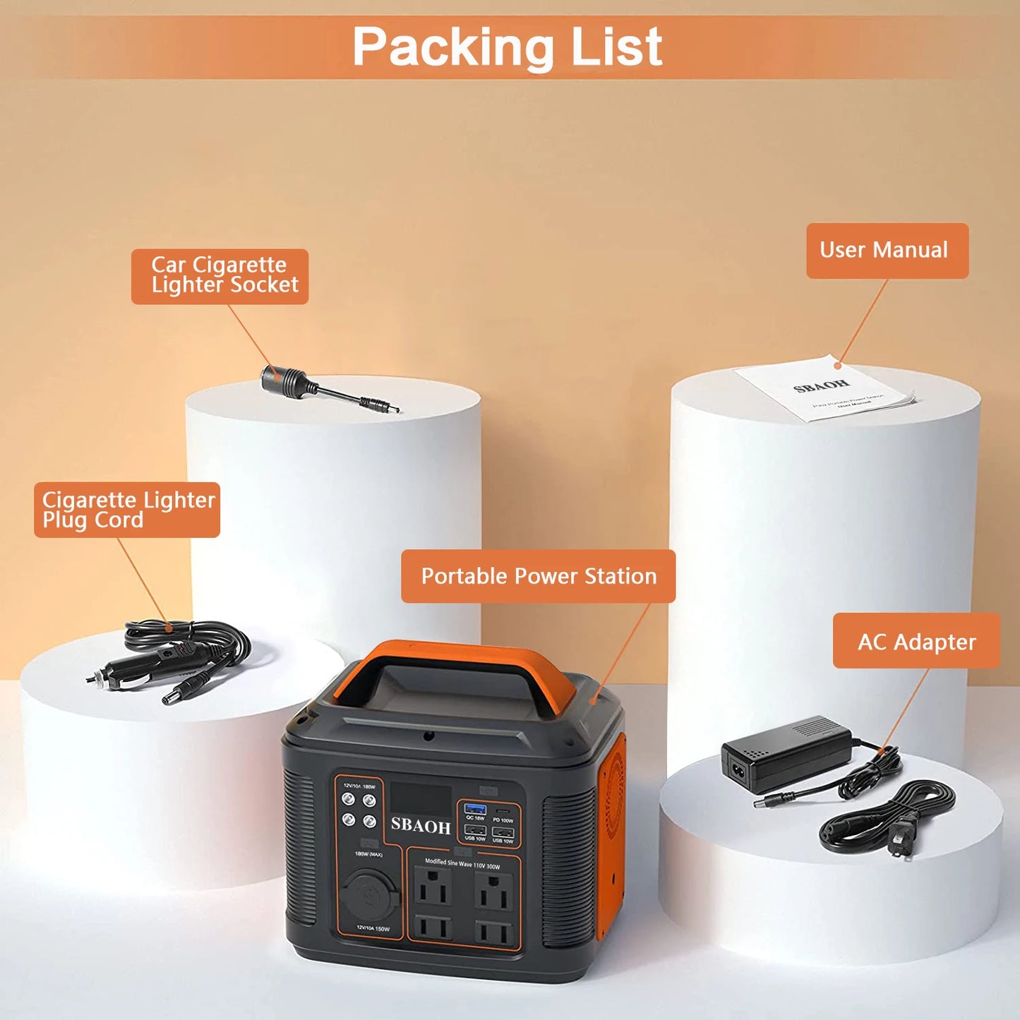 Portable Power Station 300W 296Wh Solar Generator Quick Charge 110V AC Outlets DC Ports LED Flashlight