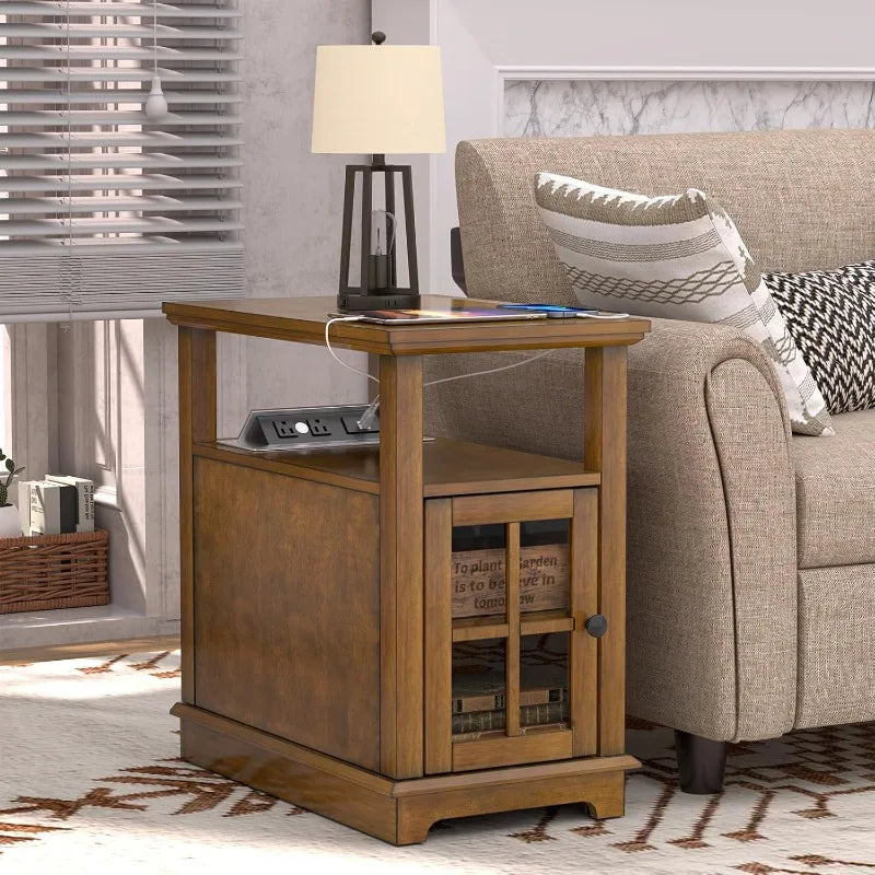 Charging End Table, Side Table with Hidden USB and Type-C Port