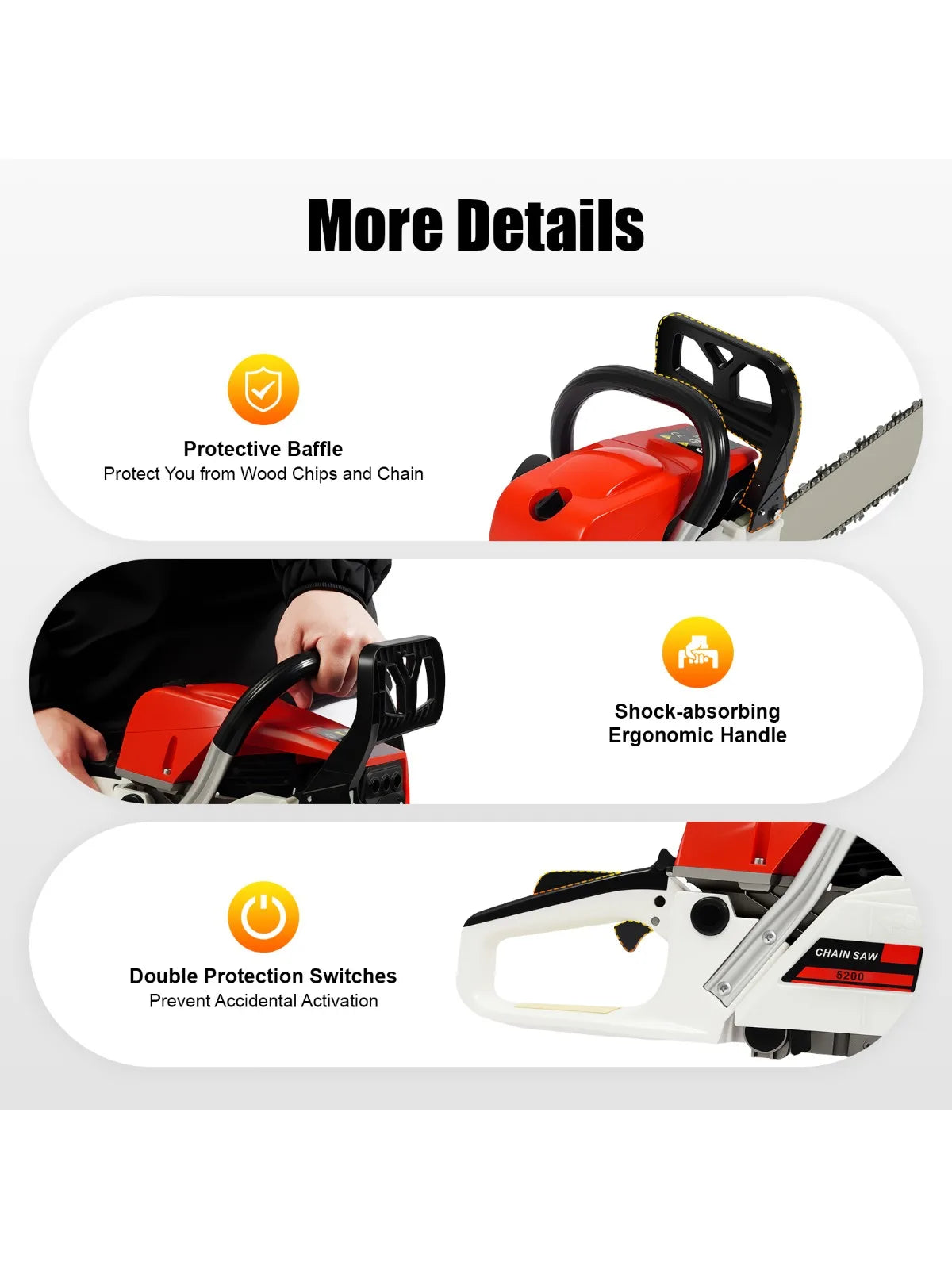 22 Inch 52CC 2-Stroke Portable Handed Gasoline Chainsaw Petrol Chain Saw for forest harvesting pruning branches home woodworking