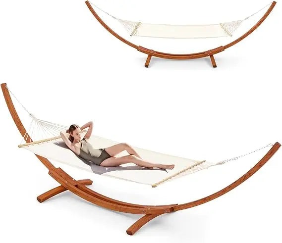 12 FT Wooden Hammock with Stand for Single Person, Weather-Resistant, Certified Sustainable Hammock Bed for Backyard, Balcony,
