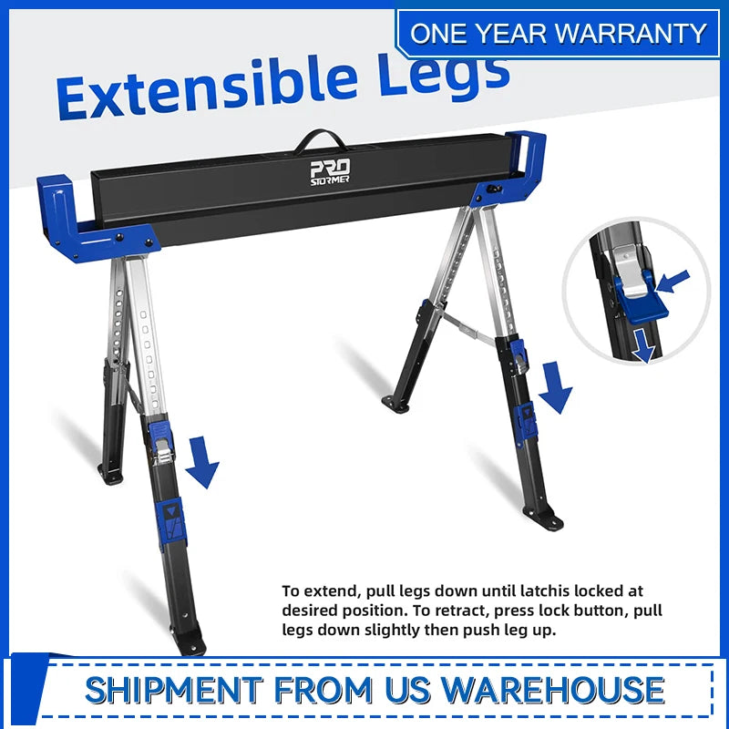 Prostormer Saw Horses 2 Pack Folding Heavy Duty Portable Sawhorse with Adjustable Legs for Home Garage DIY