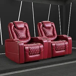 Recliner Chair, Electric Soft Leather Reclining Home Theater Seating - USB Ports, Cup Holders, Hidden Arm Storag