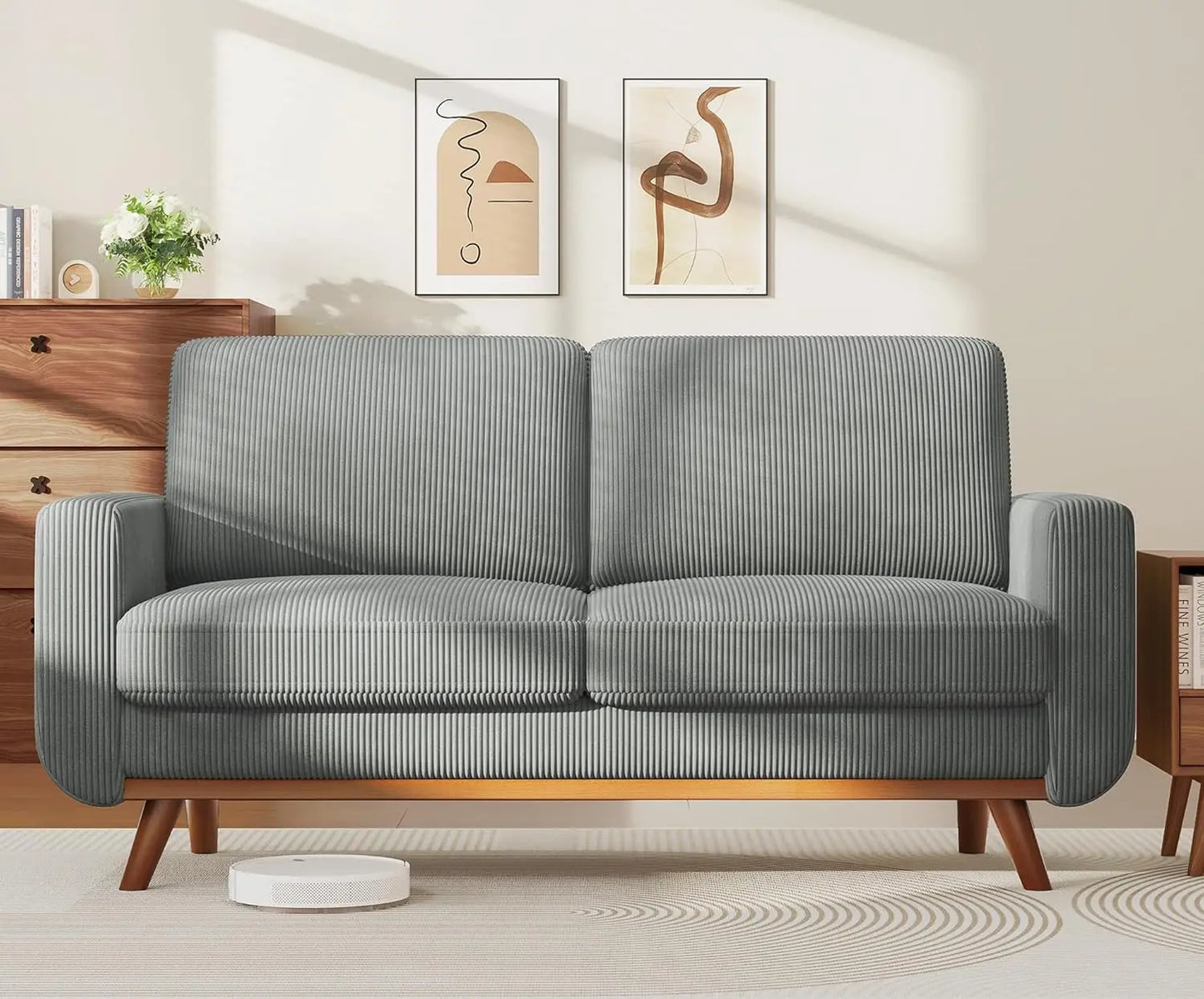 Comfy Corduroy Loveseat with Deep Seat and Solid Wood Frame