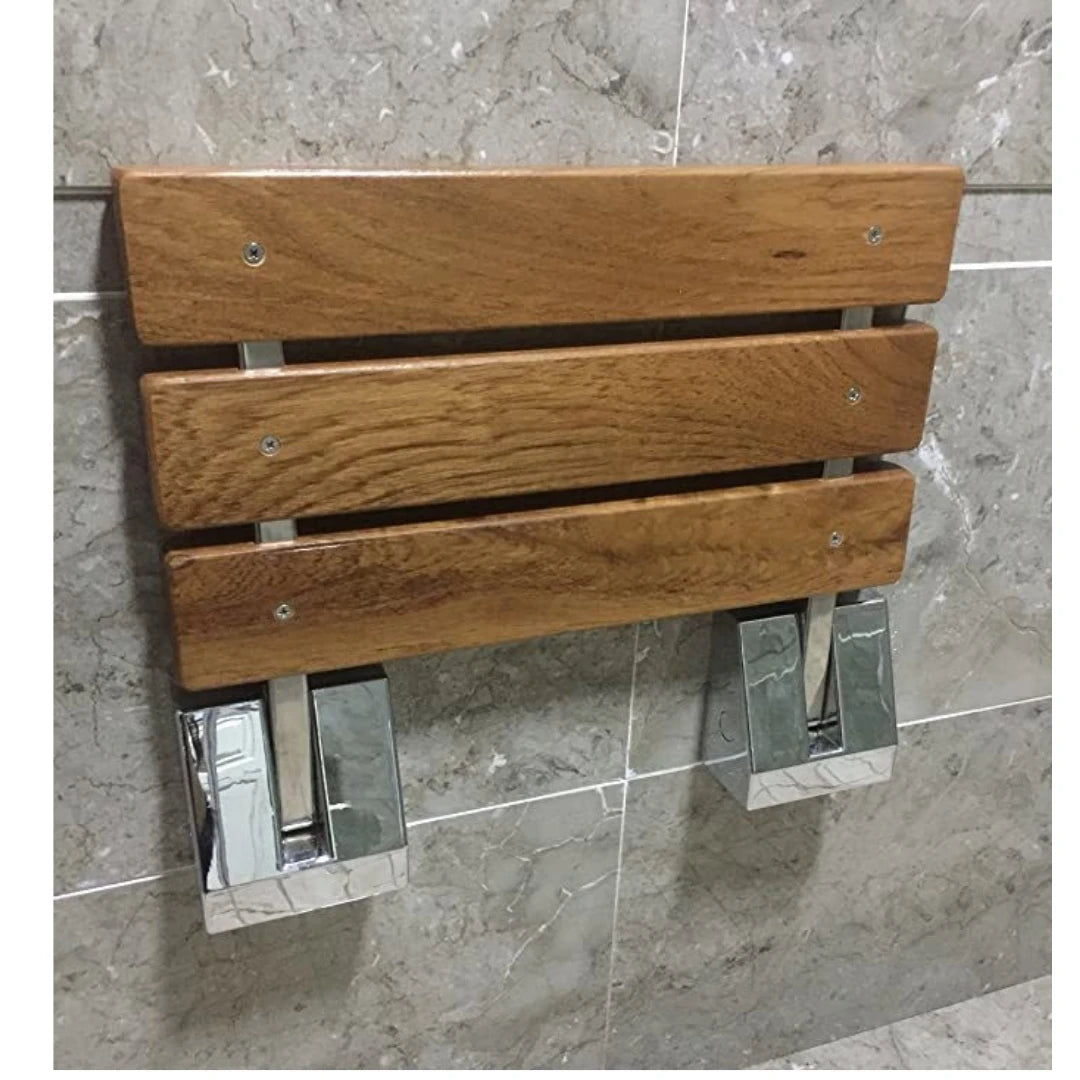 DIYHD SD 15" Shower Bench (40x34)cm,Teak Wood Floding Seat,Wall Mount Bathroom Stool for Inside shower to sit on,Waterproof
