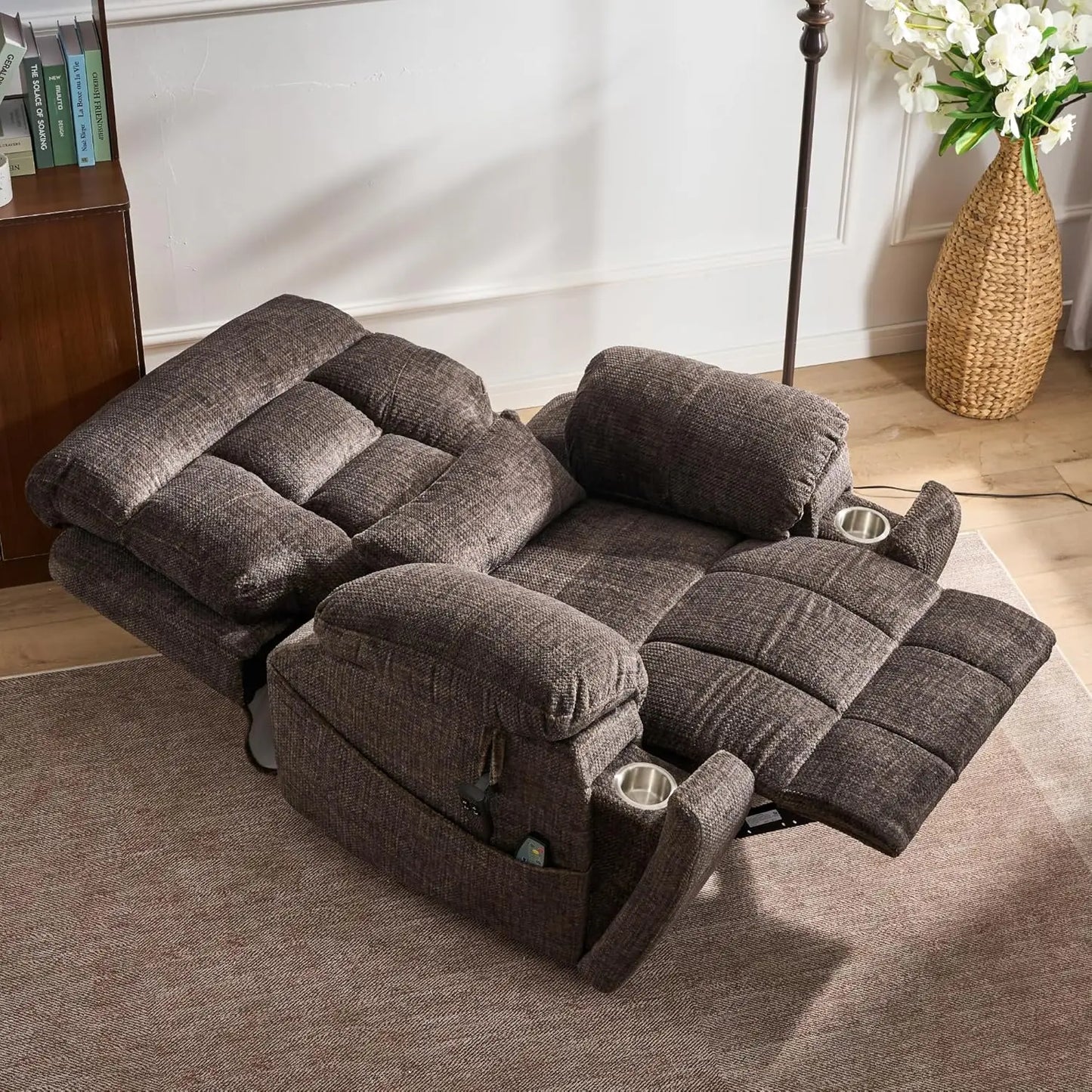 Oversized Power Lift Recliner for Elderly - Infinite Position Lay Flat Lift Chair with Heat & Massage Lumbar Pillow Cup Holders