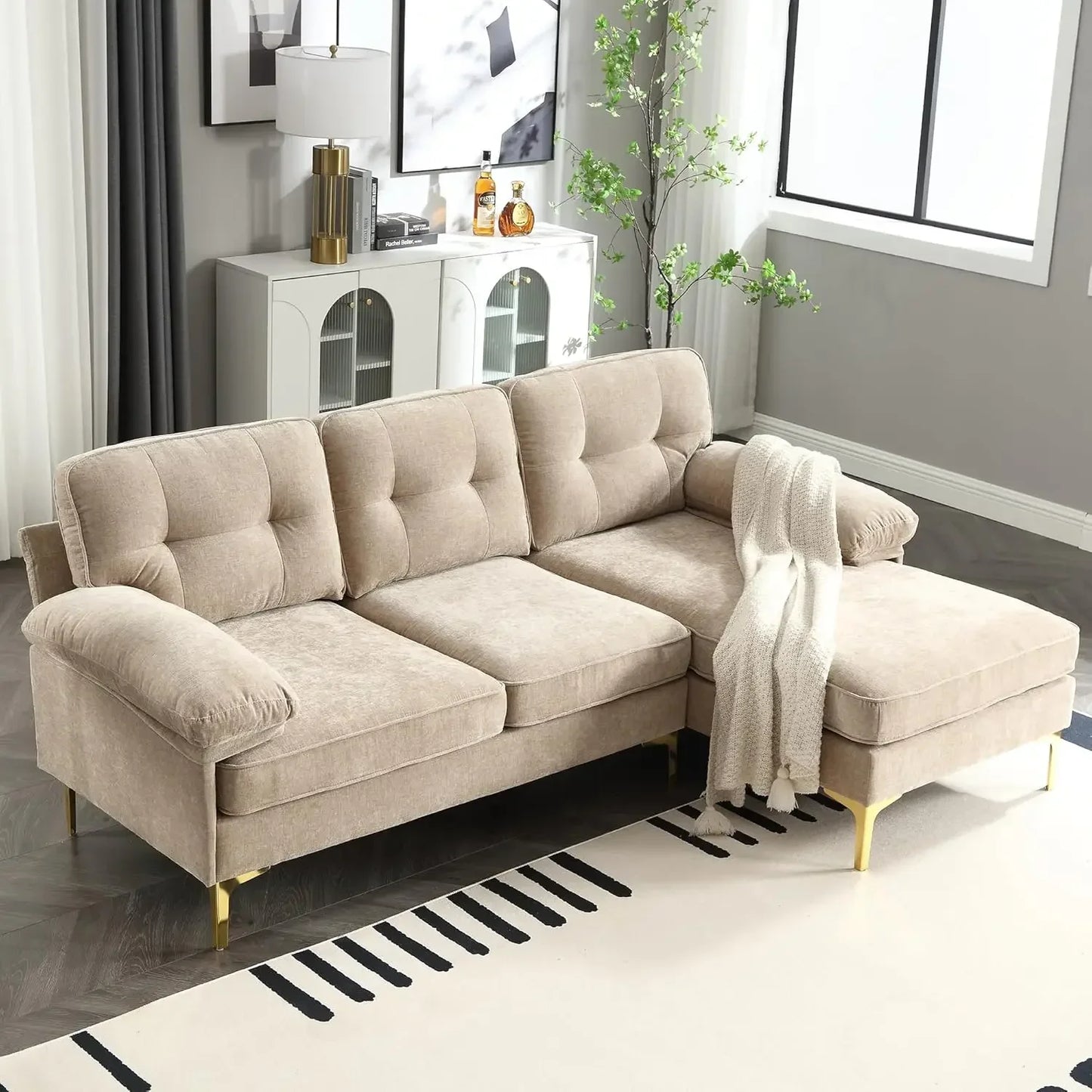 Convertible Sectional Sofa with Chaise Upholstered 3 Seater
