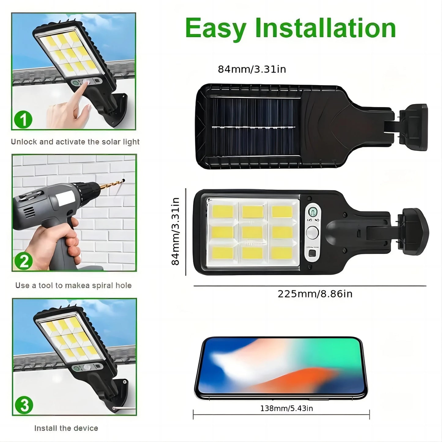 1/2/4-Pack Solar Street Lights, 108 COB LED Outdoor Wall Lights