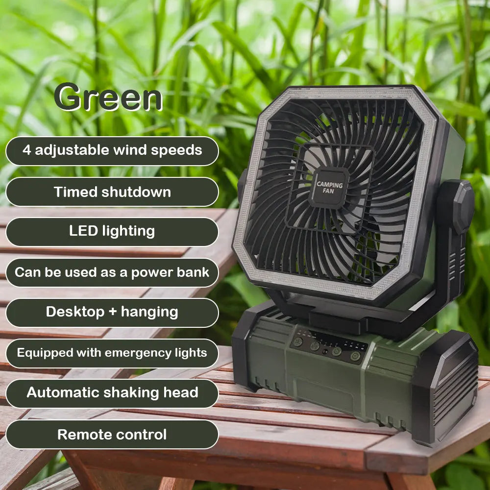 Camping Ceiling Fan 20000Mah Rechargeable Camping Circulator with Light and Remote Control Cool Air Circulation Camping Fan
